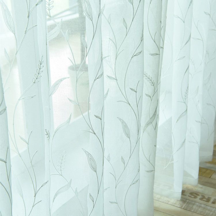 White Sheer Curtains for Bedroom Long Floral Embroidered Sheers for Living view 4