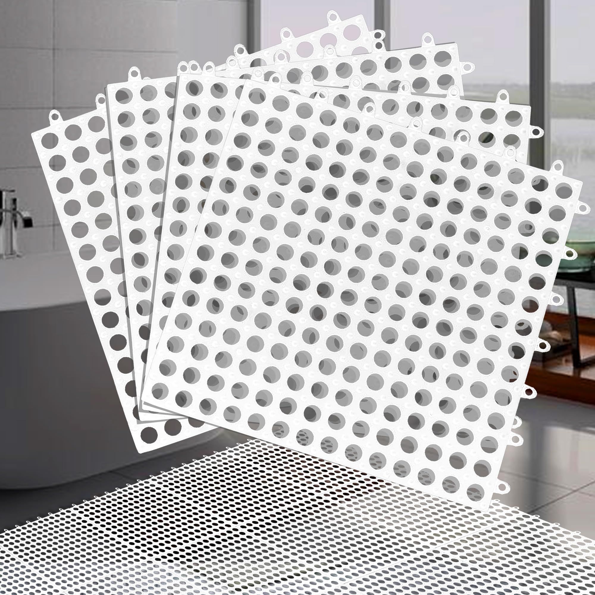 6 Pack Rubber Floor Tiles Non-Slip Pool Mat Splicing Shower Mat Outdoor view 2