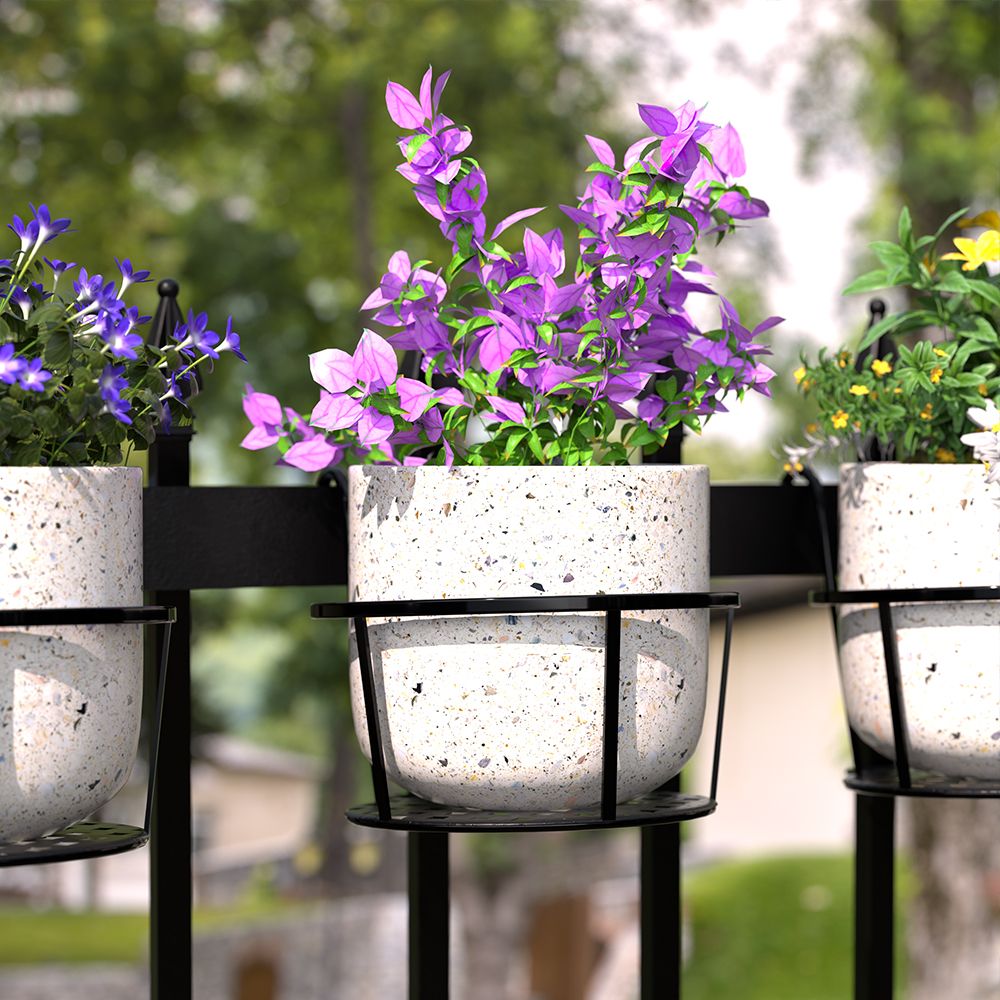 Iron Art Hanging Baskets Flower Pot Holder Over The Rail Metal Fence Planters view 2