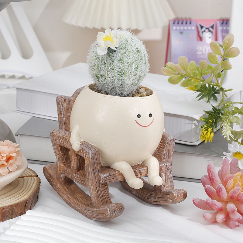 Smily Face Planter Pot Cute Resin Flower Head Planters for Indoor Outdoor view 2