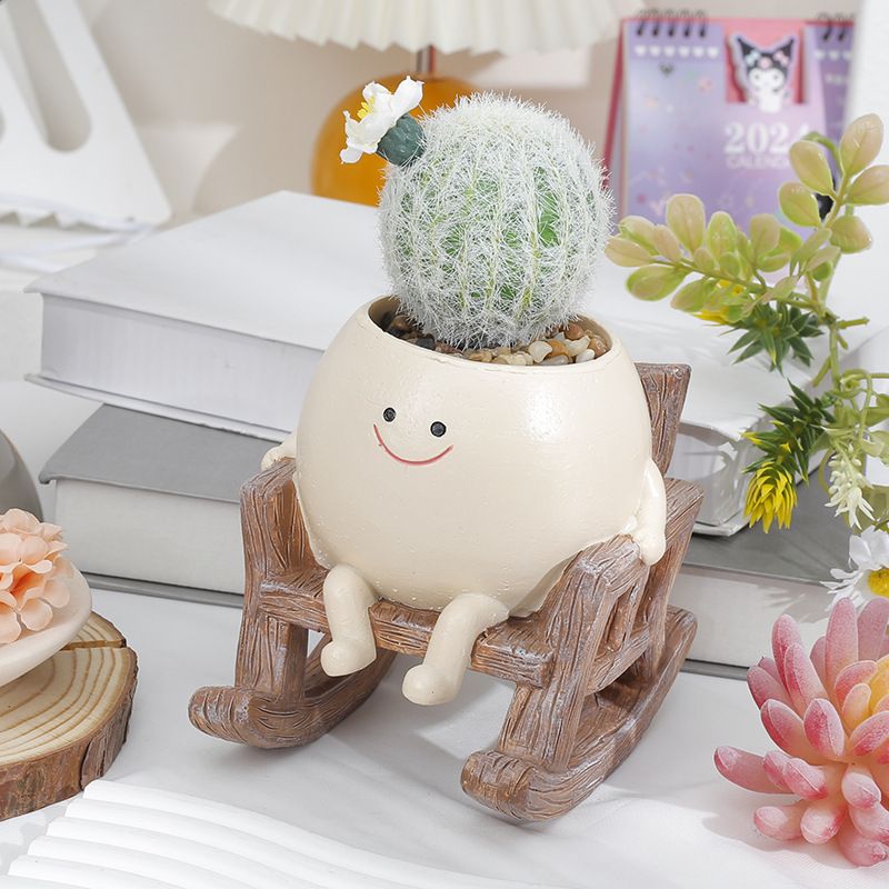 Smily Face Planter Pot Cute Resin Flower Head Planters for Indoor Outdoor view 4
