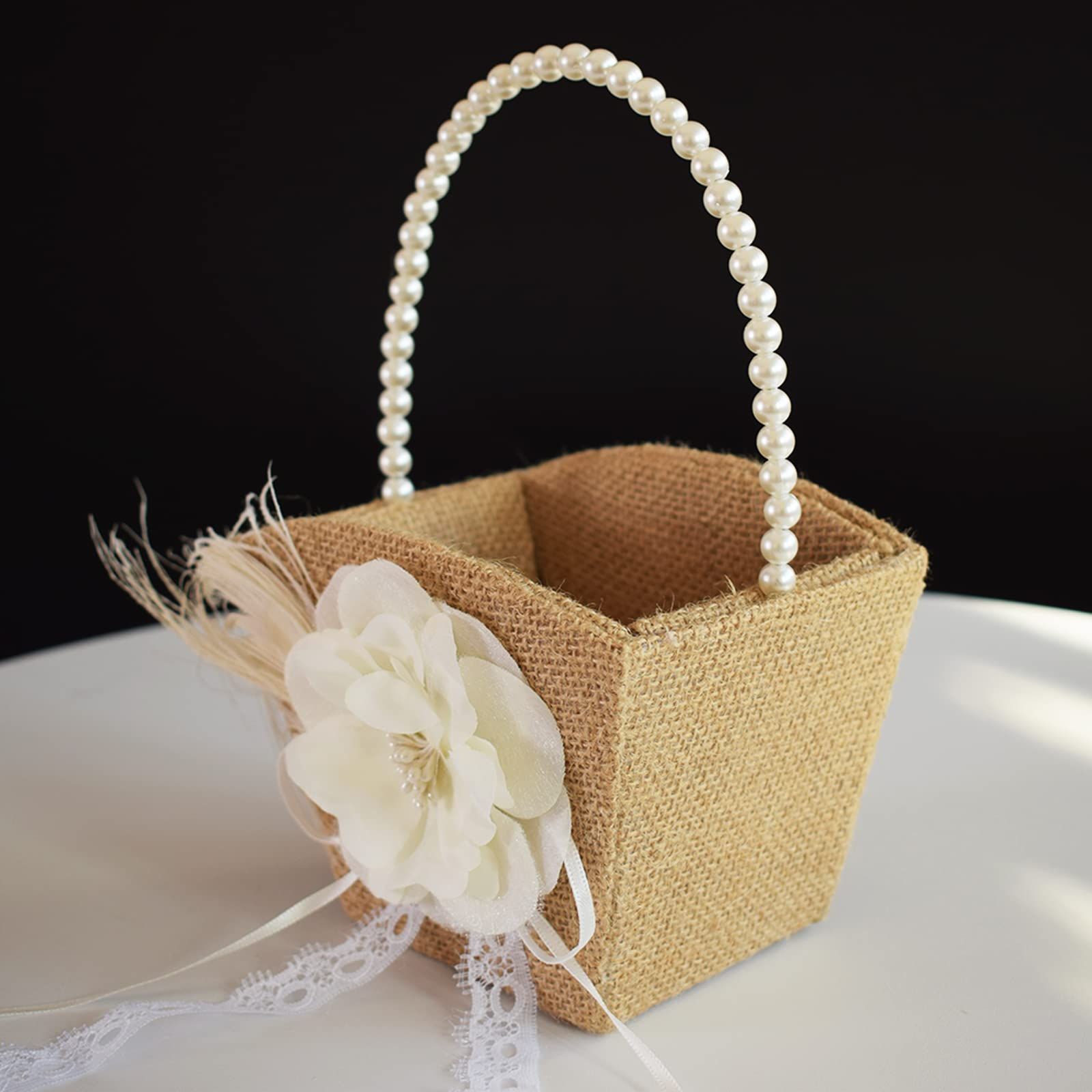 Burlap Flower Girl Basket for Weddings view 2