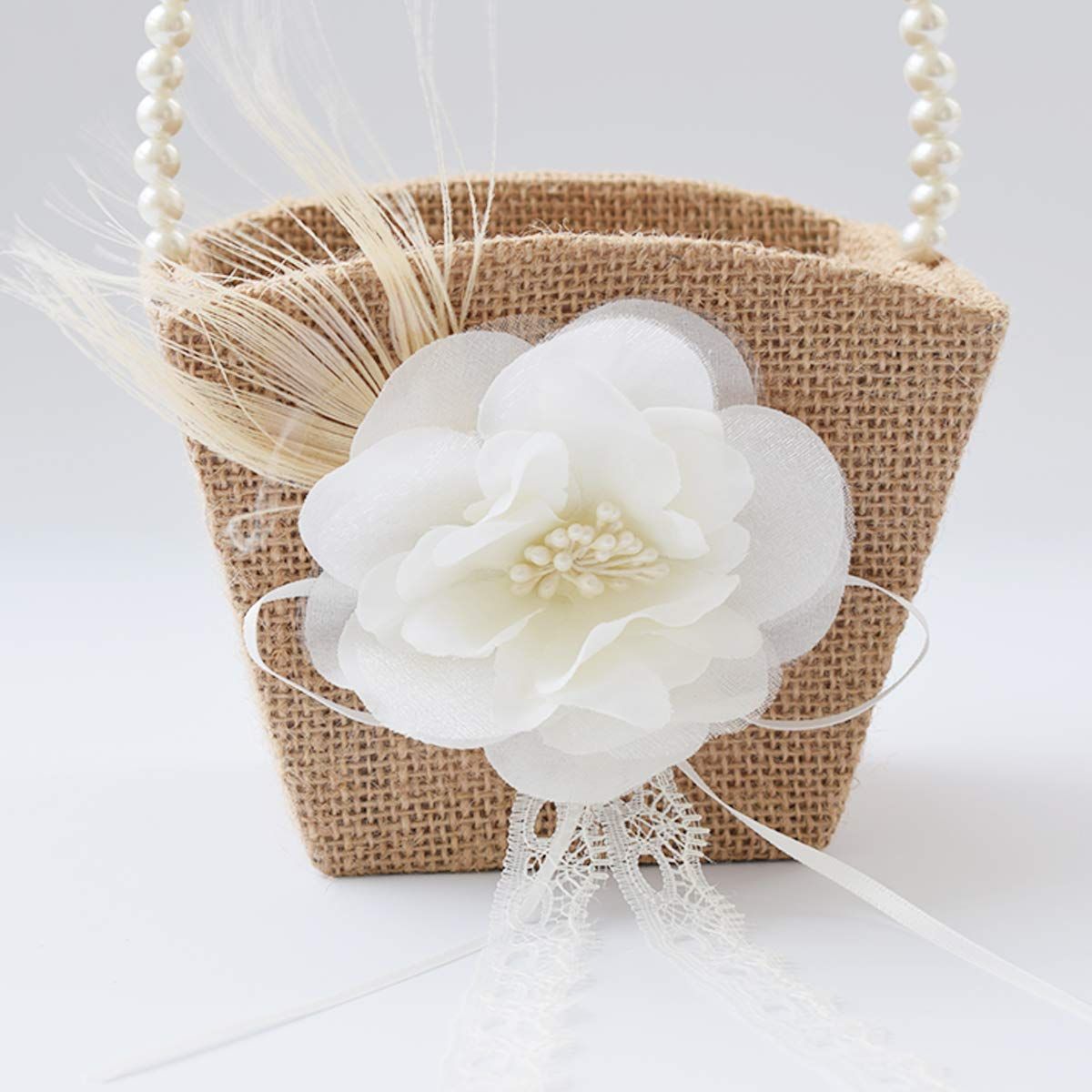 Burlap Flower Girl Basket for Weddings view 3