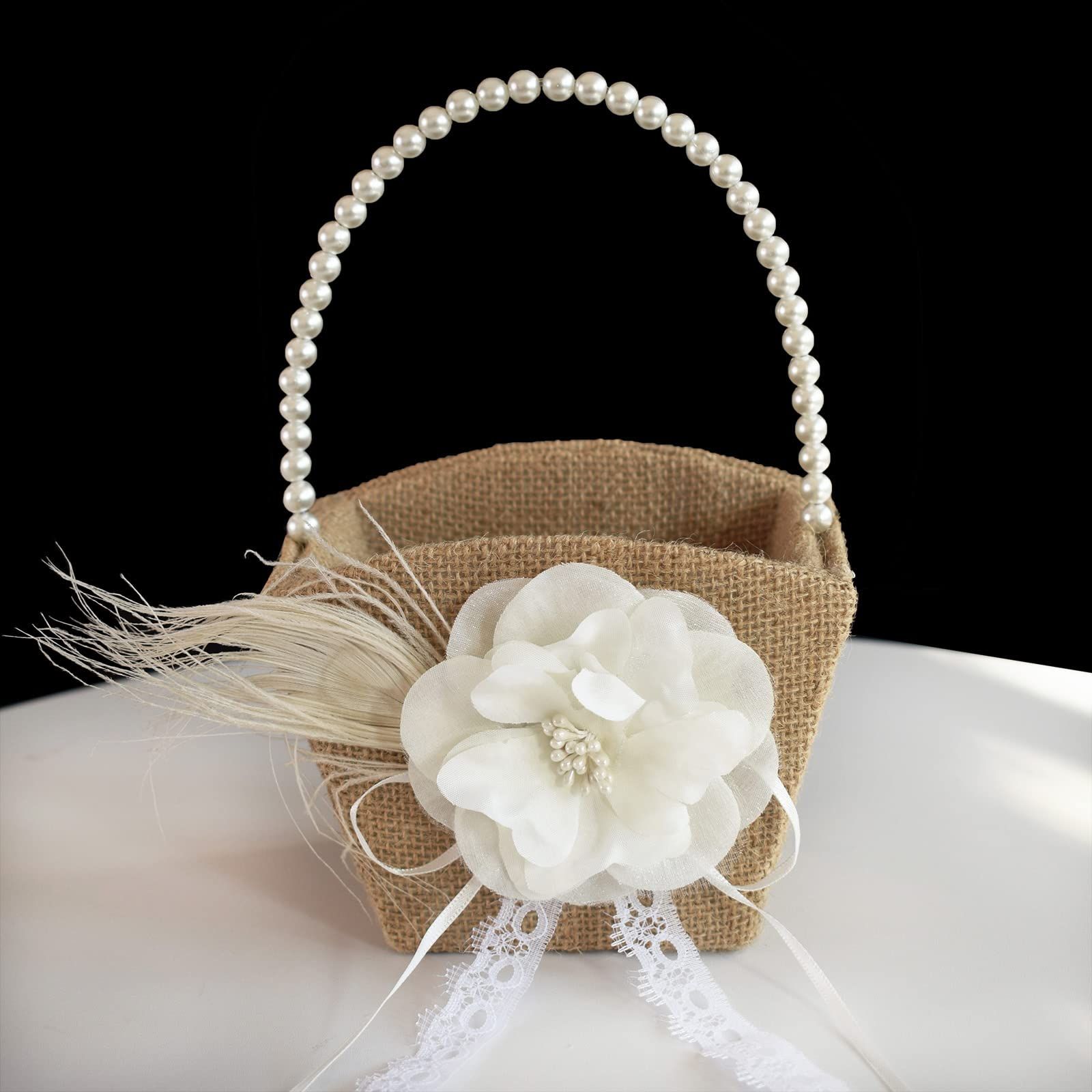 Burlap Flower Girl Basket for Weddings view 4