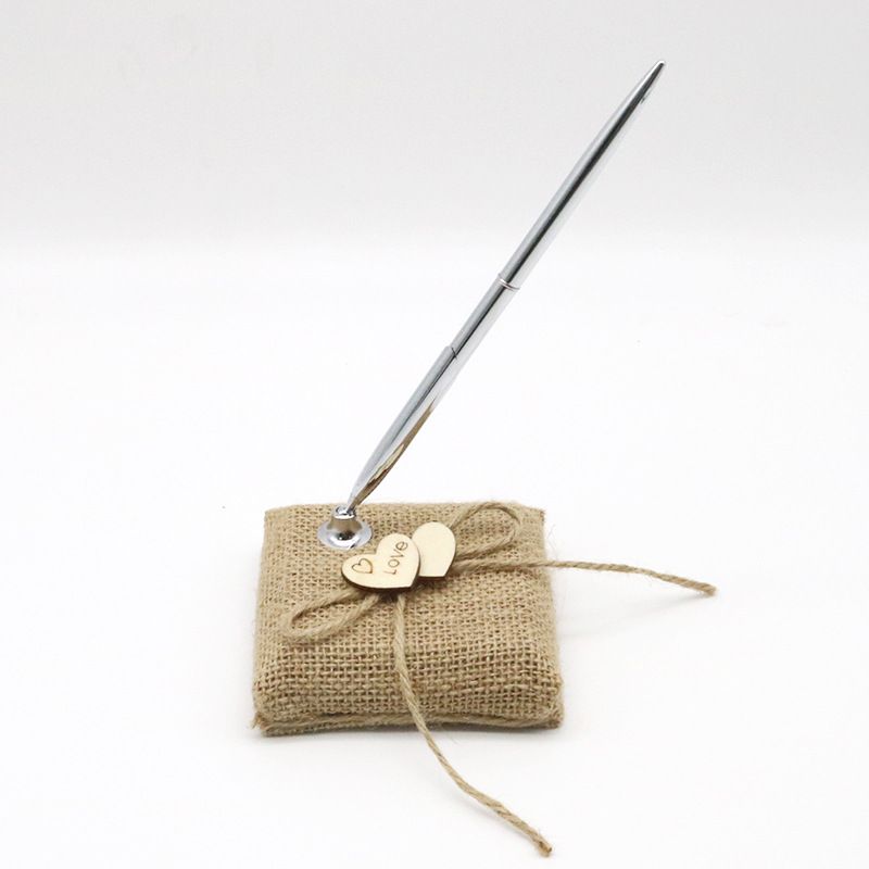 Rustic Burlap Flower Girl Baskets with Pearl Handle view 4