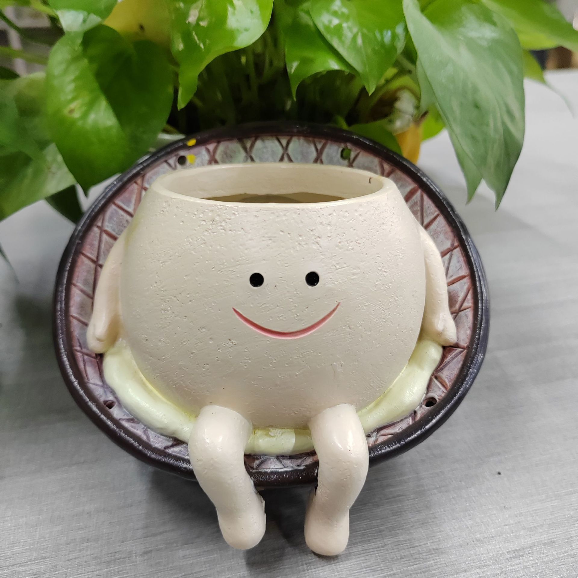 Hanging Swing Chair Planter Pot Resin Smiley Face Planter for Indoor Outdoor view 2