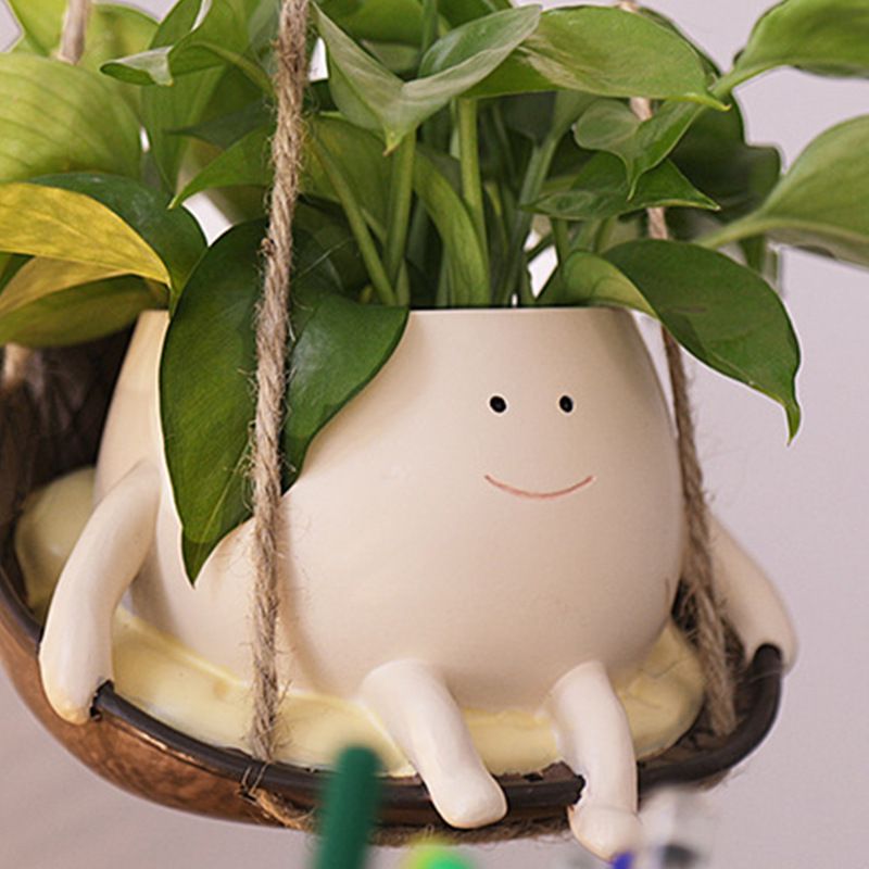 Hanging Swing Chair Planter Pot Resin Smiley Face Planter for Indoor Outdoor view 4