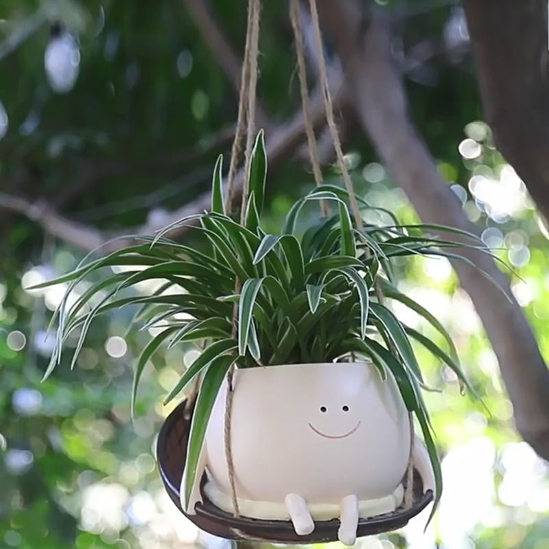 Hanging Swing Chair Planter Pot Resin Smiley Face Planter for Indoor Outdoor view 5