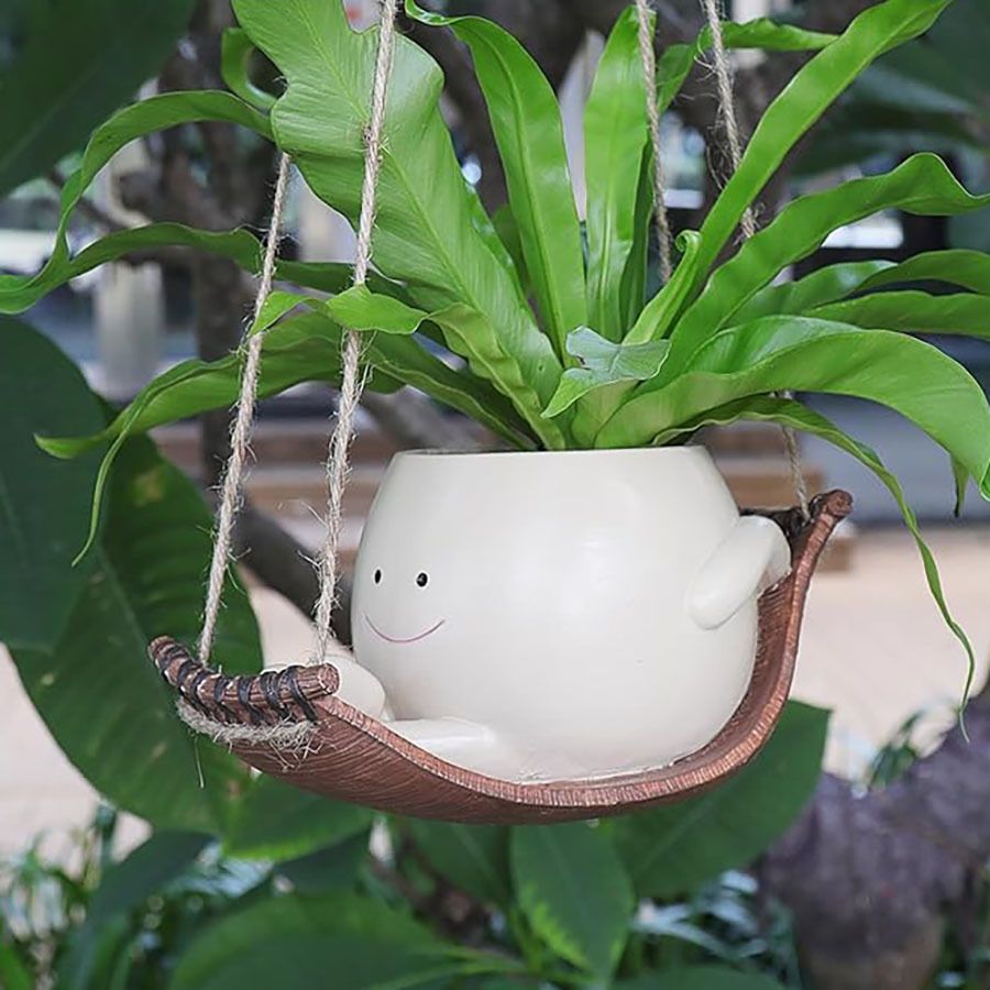 Hanging Hammock Planter Pot Swing Smile Face Planter for String of Pearls view 2