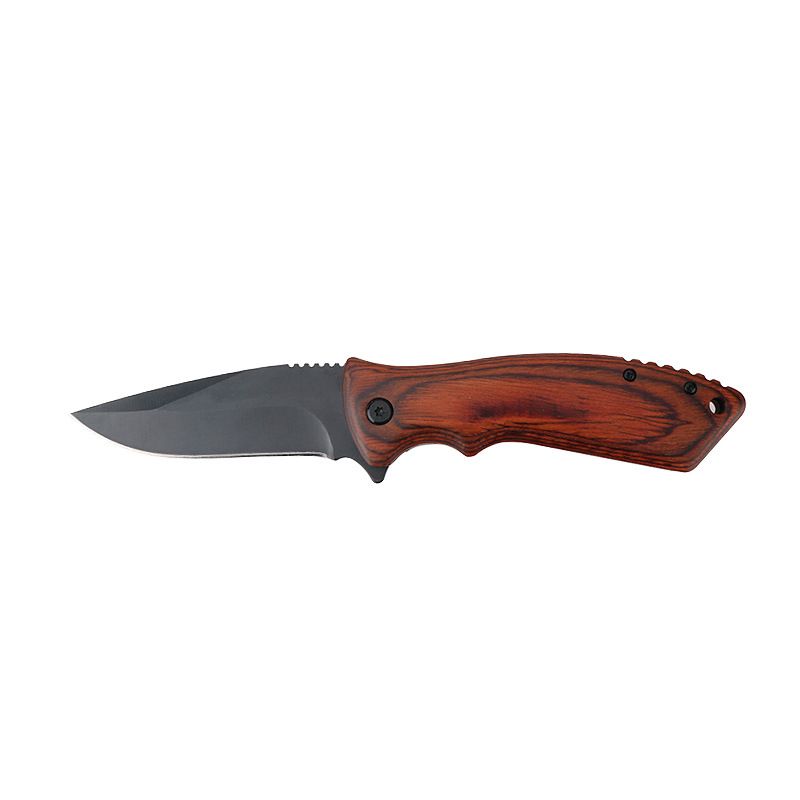 Folding Pocket Knife- Stonewashed Blade with Wood Handles