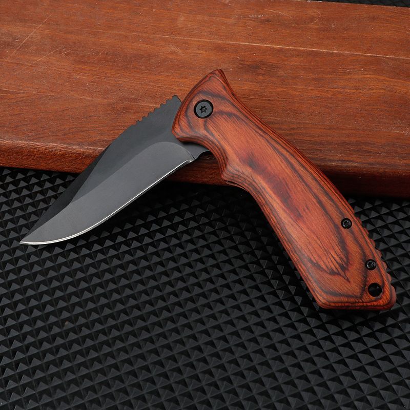 Folding Pocket Knife- Stonewashed Blade with Wood Handles view 4