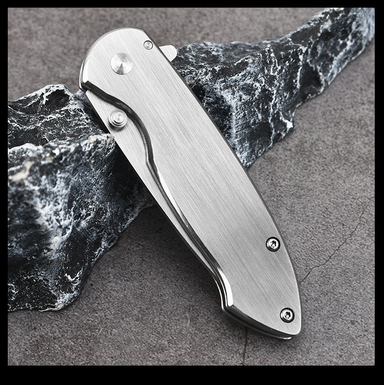 Folding Knife Pyrite Balde and Stainless Steel Handle Button Lock Pocket Knife view 2