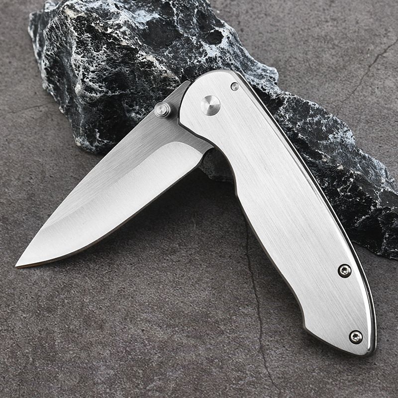 Folding Knife Pyrite Balde and Stainless Steel Handle Button Lock Pocket Knife view 3