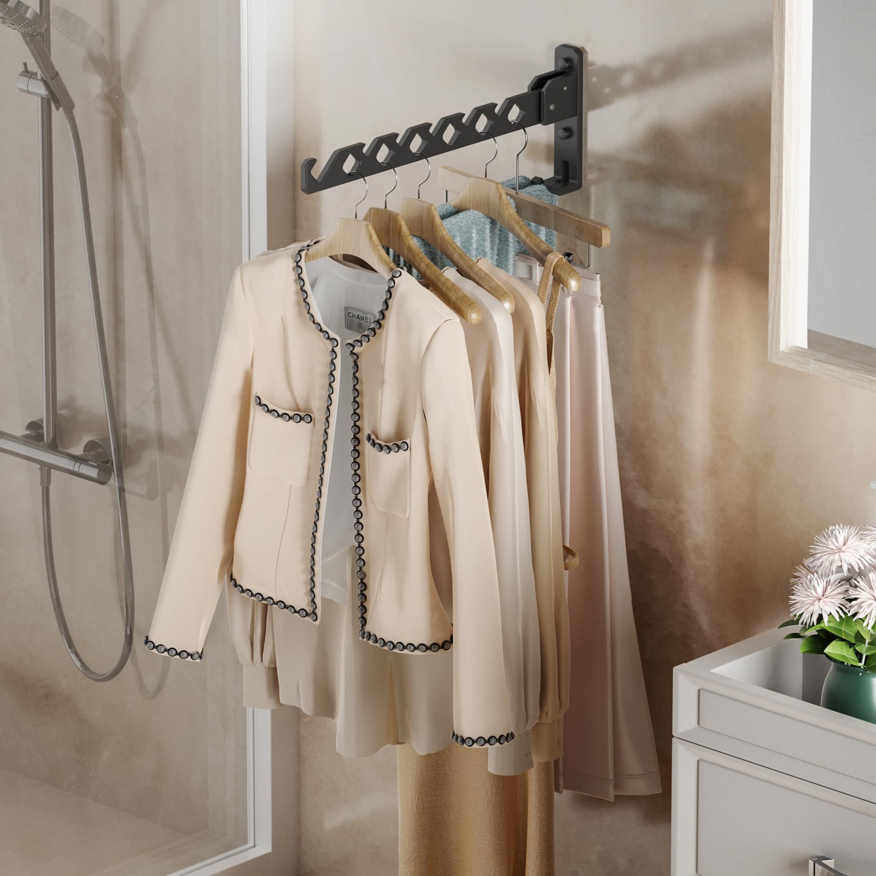 Garment Hooks Aluminium Retractable Folding Indoor Wall Mounted Hanger Space view 3