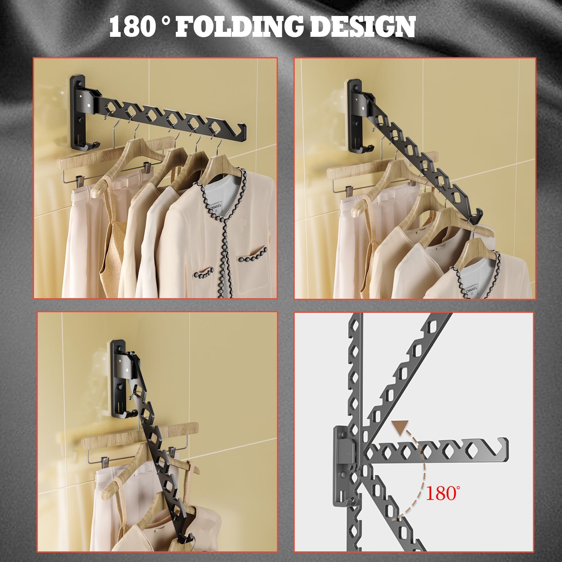 Garment Hooks Aluminium Retractable Folding Indoor Wall Mounted Hanger Space view 4