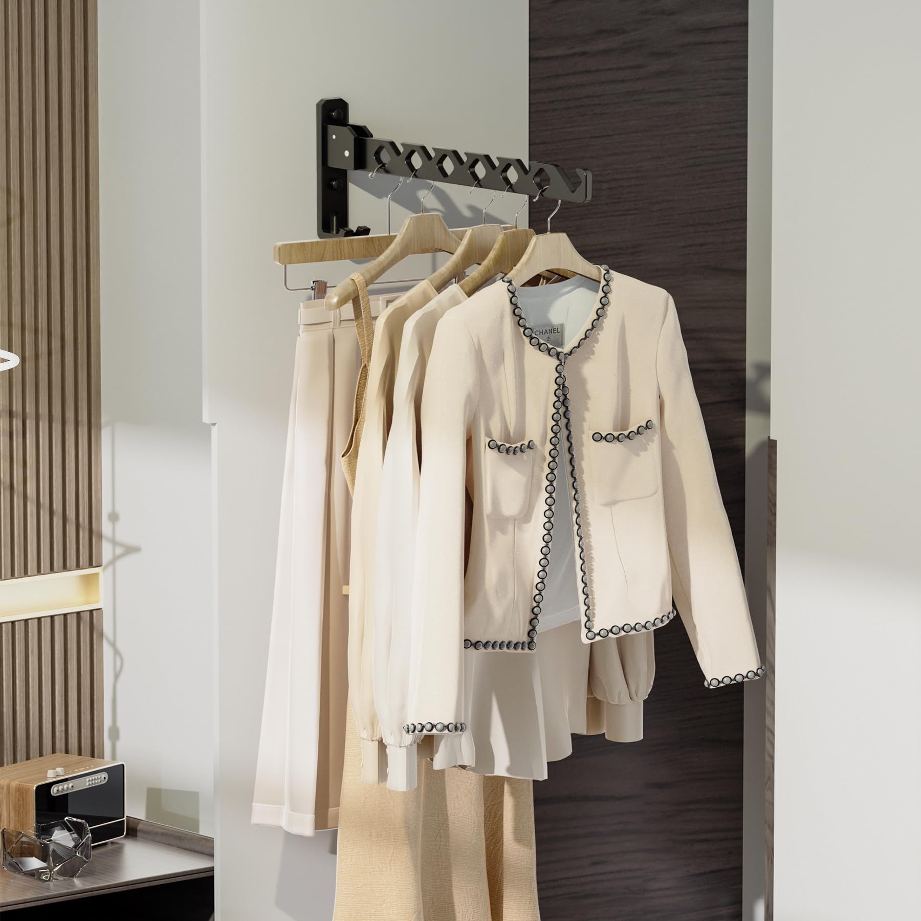 Garment Hooks Aluminium Retractable Folding Indoor Wall Mounted Hanger Space view 5