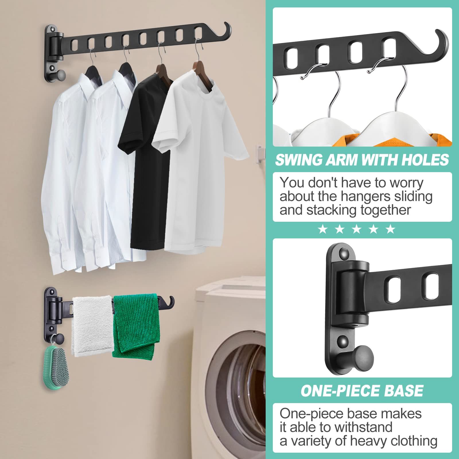Swing Arm Clothes Hanger Rack Wall Mount view 2