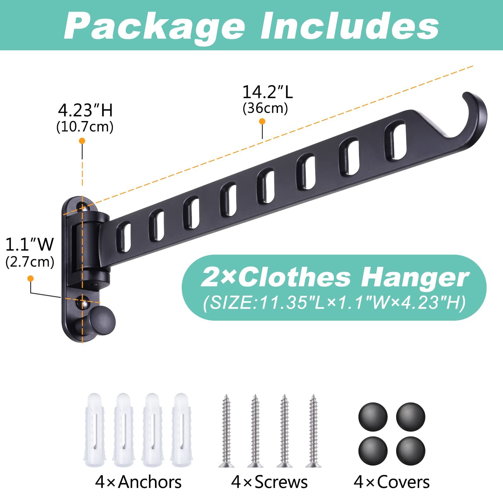 Swing Arm Clothes Hanger Rack Wall Mount view 3