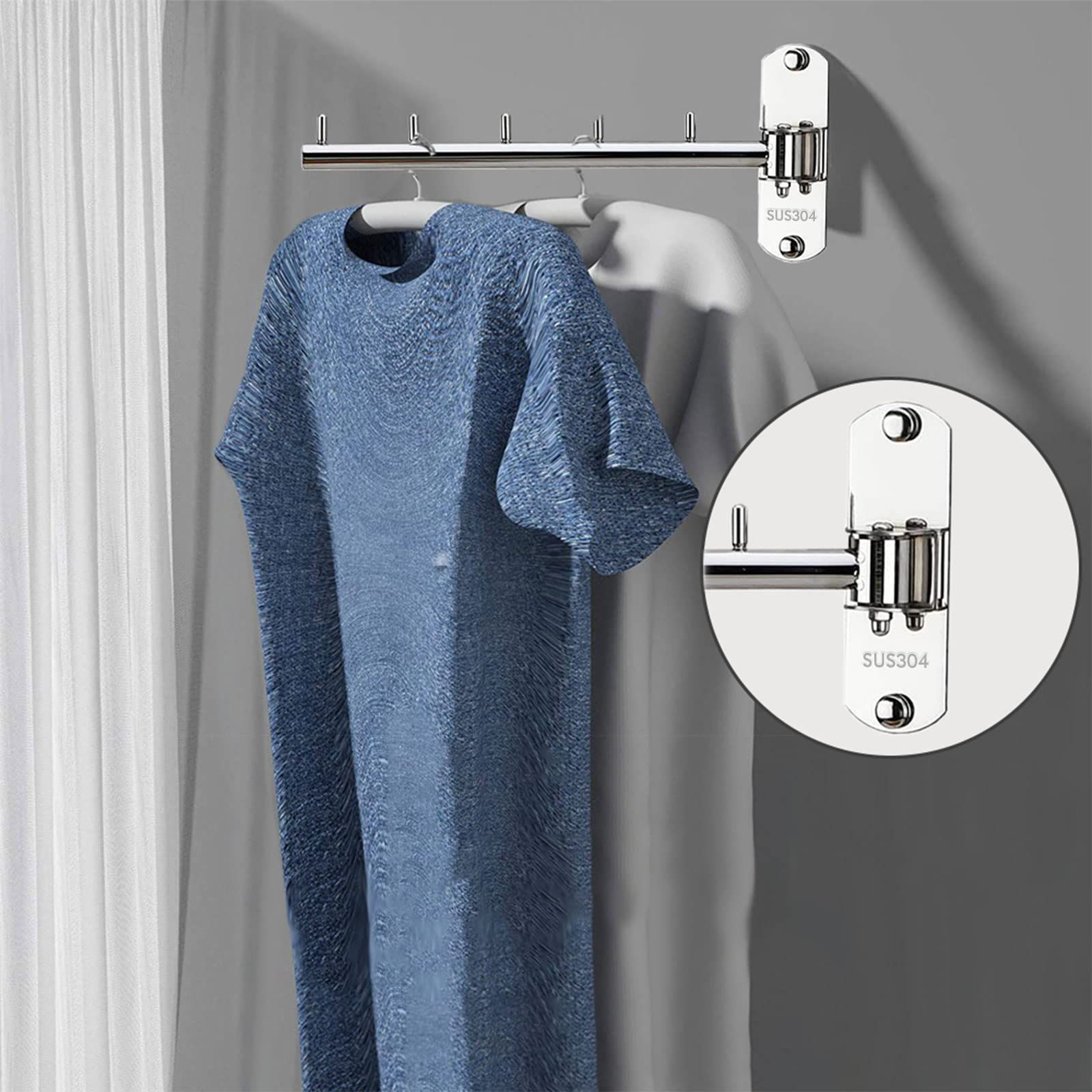 Folding Wall Mounted Clothes Hanger Rack with Swing Arm Stainless Steel Heavy view 2