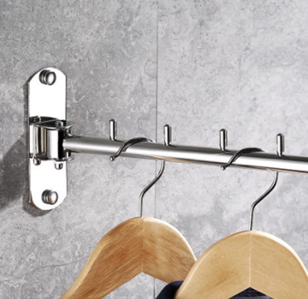 Folding Wall Mounted Clothes Hanger Rack with Swing Arm Stainless Steel Heavy view 3