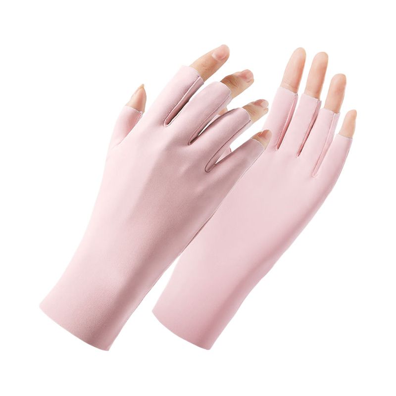 Cool Ice Silk Fingerless Gloves for Women Summer Sunblock Non-Slip UV-Protect