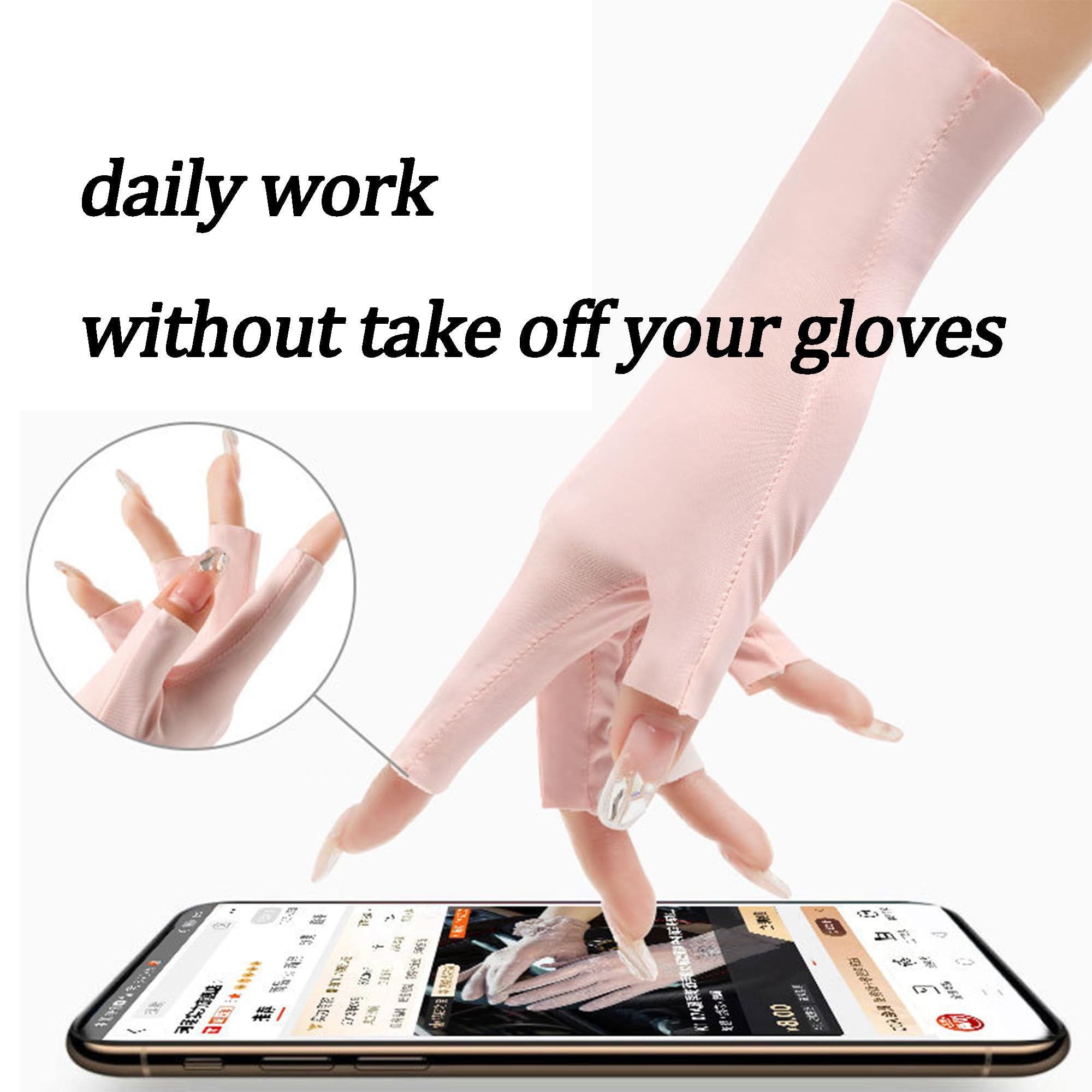 Cool Ice Silk Fingerless Gloves for Women Summer Sunblock Non-Slip UV-Protect view 4