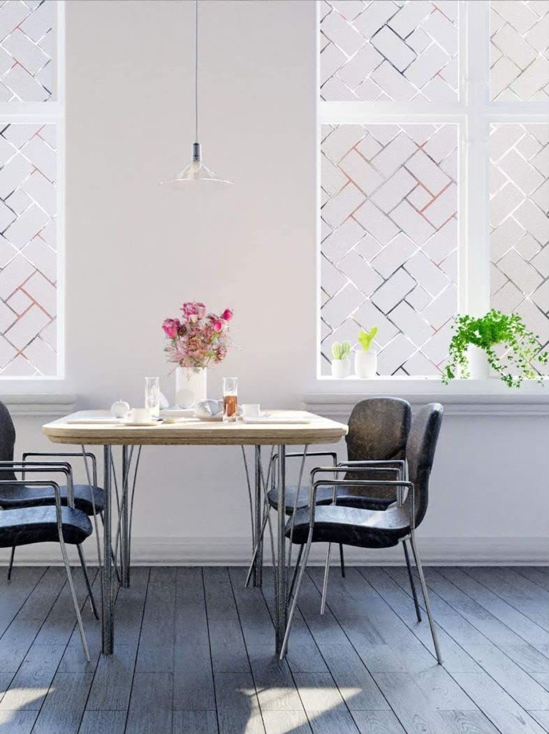 Privacy Film Oblique Grid Pattern Frosted Glass Window Film Opaque Window view 3