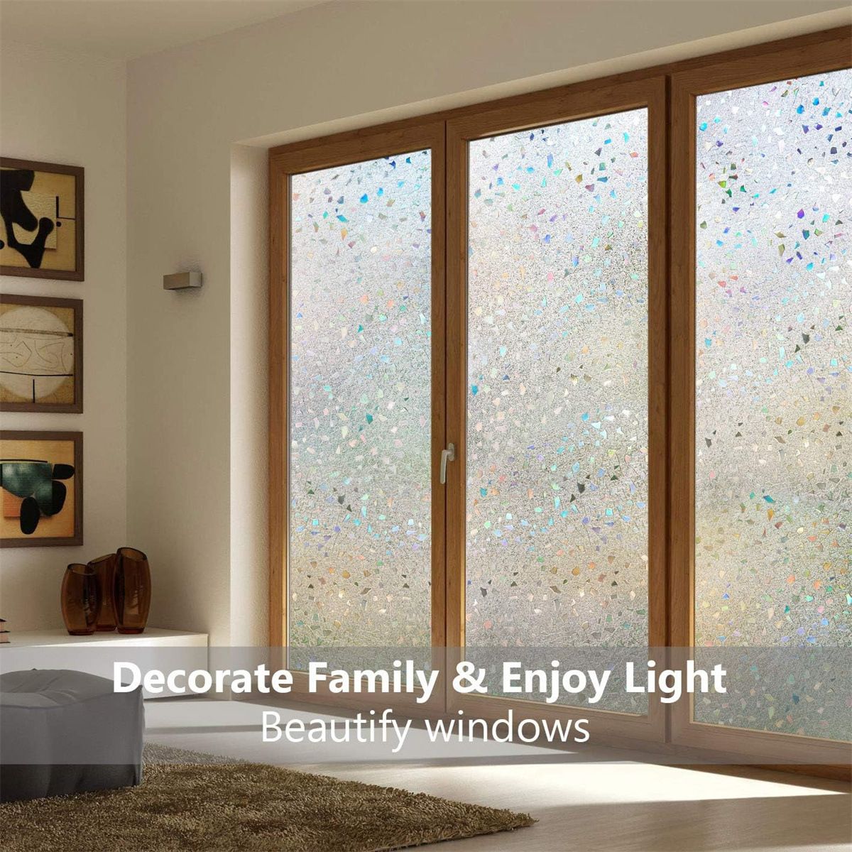 Window Privacy Film,Stained Glass Frosted Window Film,Decorative 3D Vinyl view 3