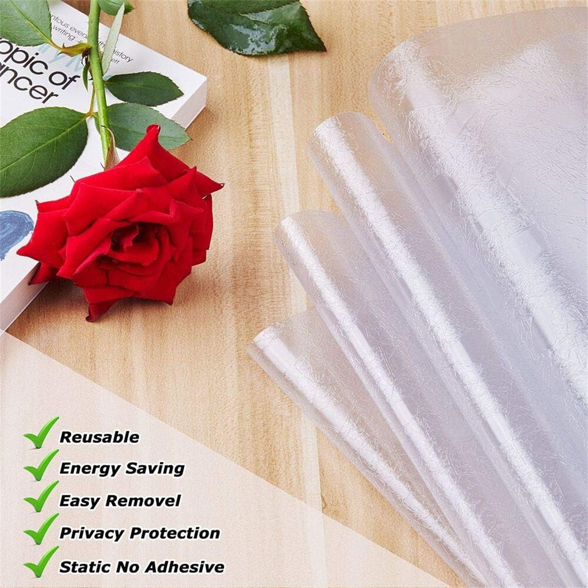 Window Privacy Film,Stained Glass Frosted Window Film,Decorative 3D Vinyl view 5