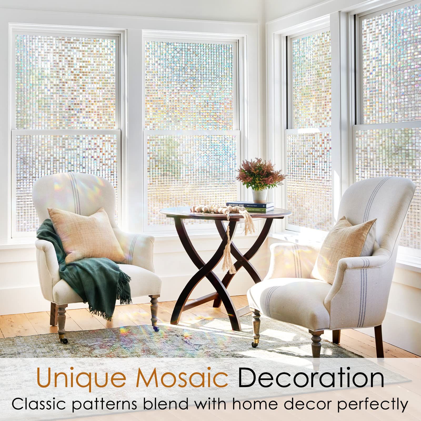 Window Privacy Film Stained Glass Window Film Mosaic Static Cling Decorative view 5
