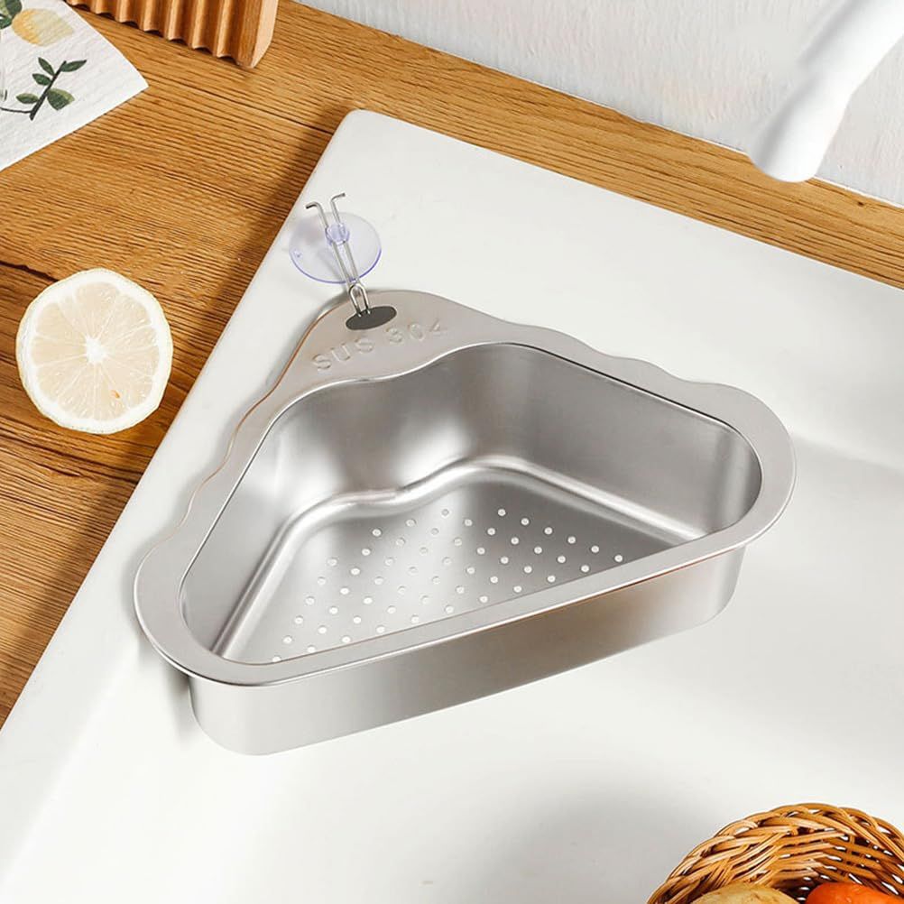 Sink Drainer Basket Stainless Steel Kitchen Strainer Bowl Triangle Corner view 2