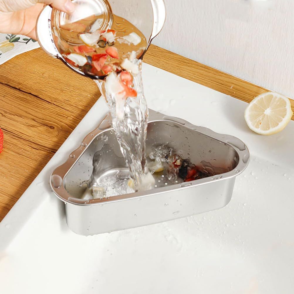 Sink Drainer Basket Stainless Steel Kitchen Strainer Bowl Triangle Corner view 3