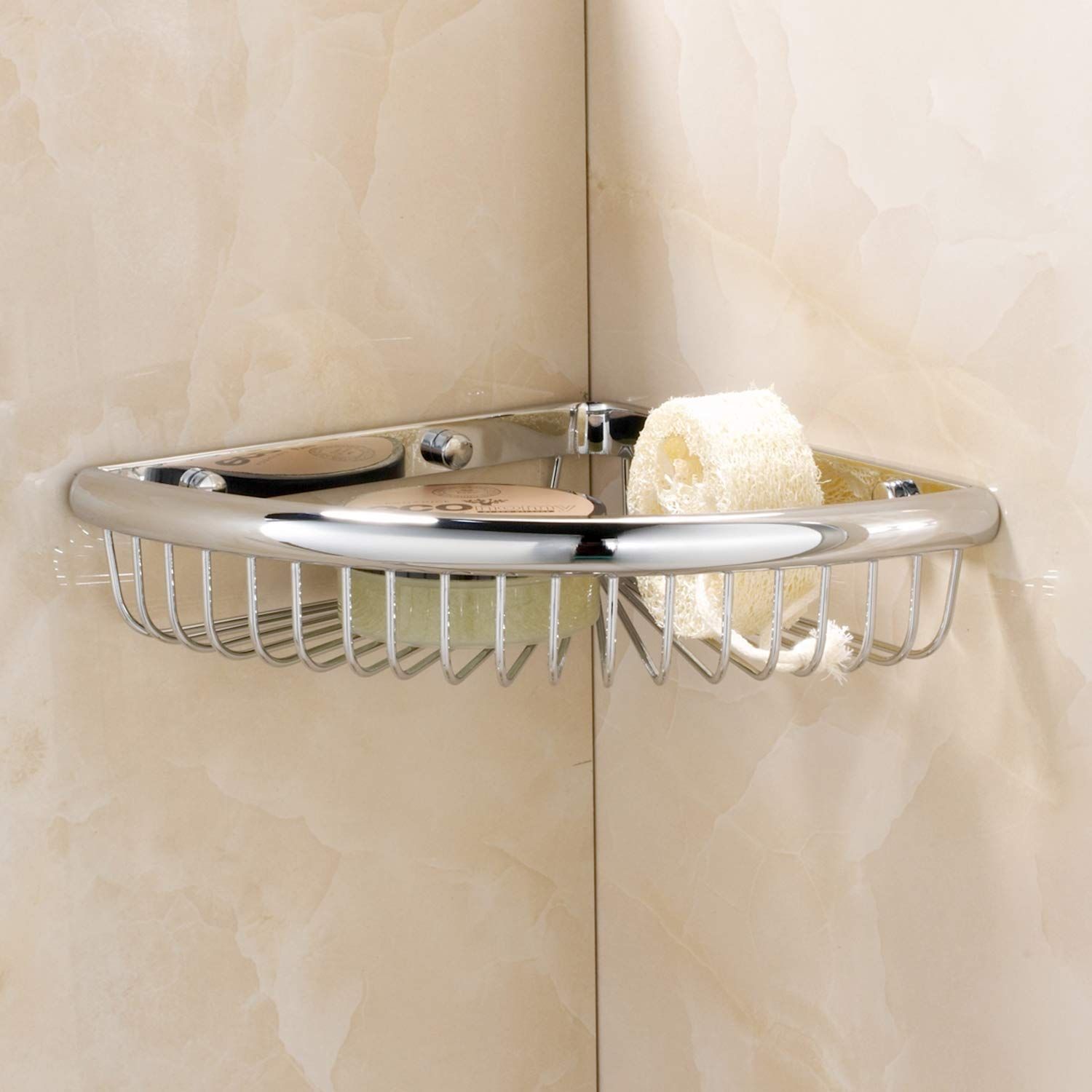 Shower Corner Shelf for Bathroom Brass Basket Organizers and Storage Shampoo view 3