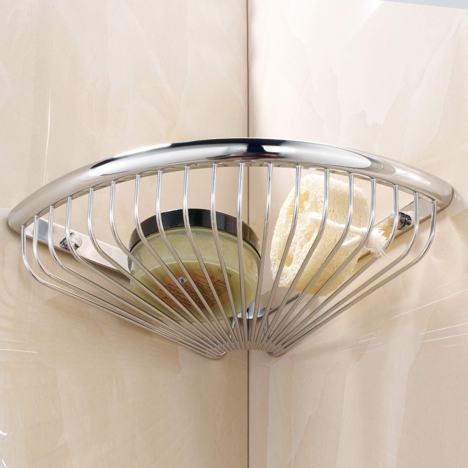Shower Corner Shelf for Bathroom Brass Basket Organizers and Storage Shampoo view 4