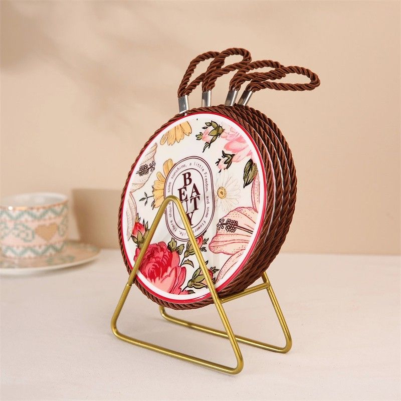 2Pcs Iron Metal Coaster Holder Triangle Small Dishes Coaster Upright Stand view 4