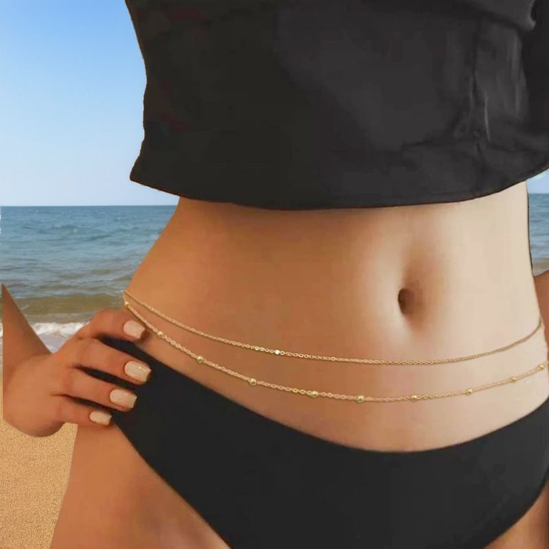 2Pcs Summer Beaded Waist Chain Metal Bikini Multi-Layer Waist Belly Chain Sexy view 5