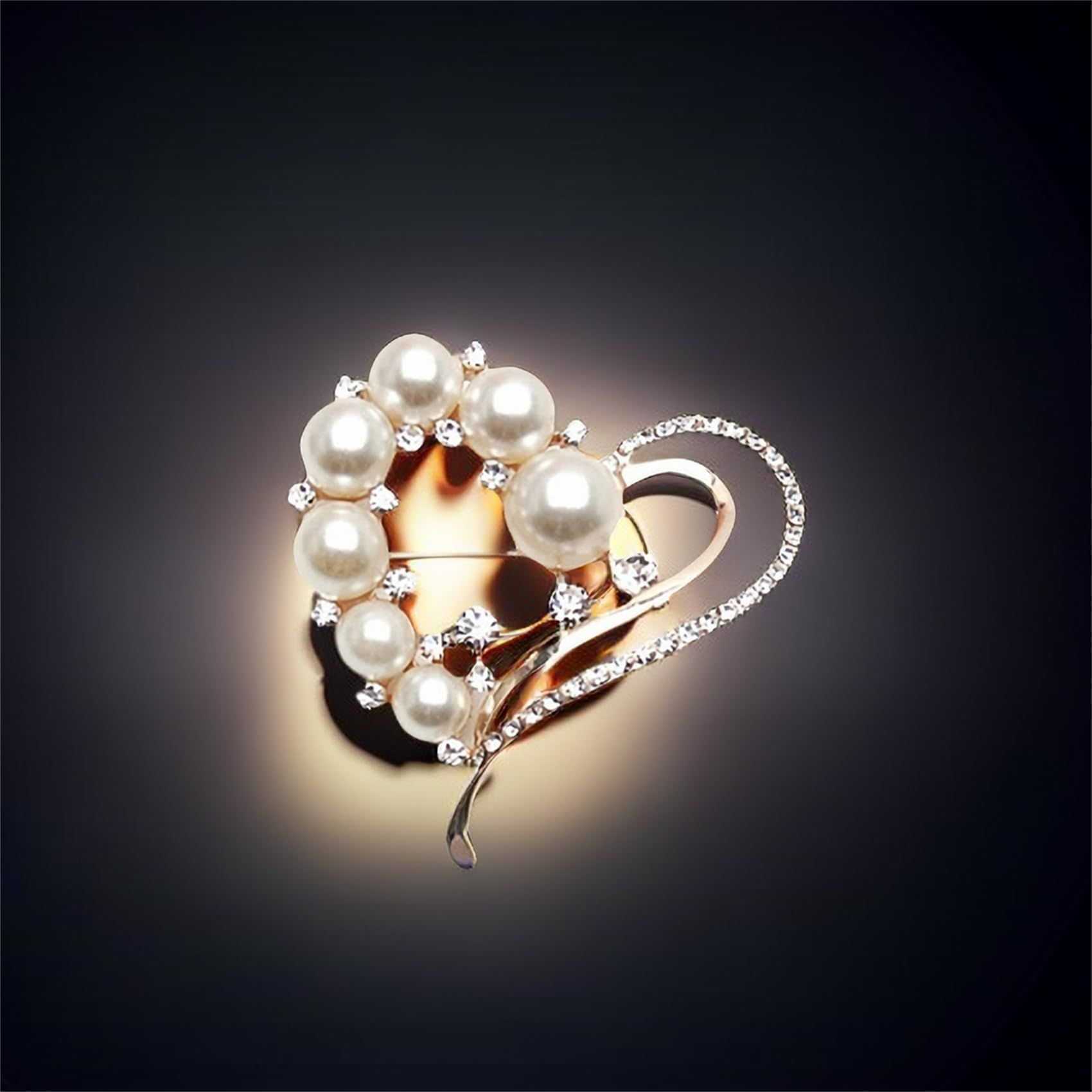 Love Heart Brooch Simulated Rhinestone Pearl Brooch Heart Scarf Brooch for view 2