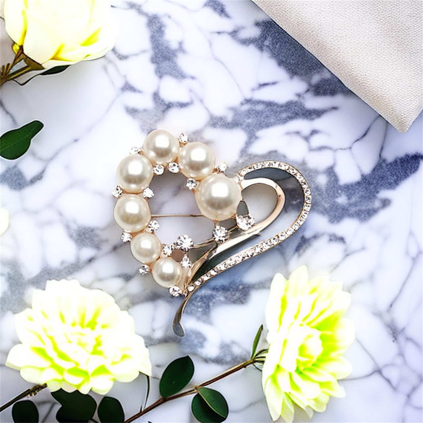 Love Heart Brooch Simulated Rhinestone Pearl Brooch Heart Scarf Brooch for view 3