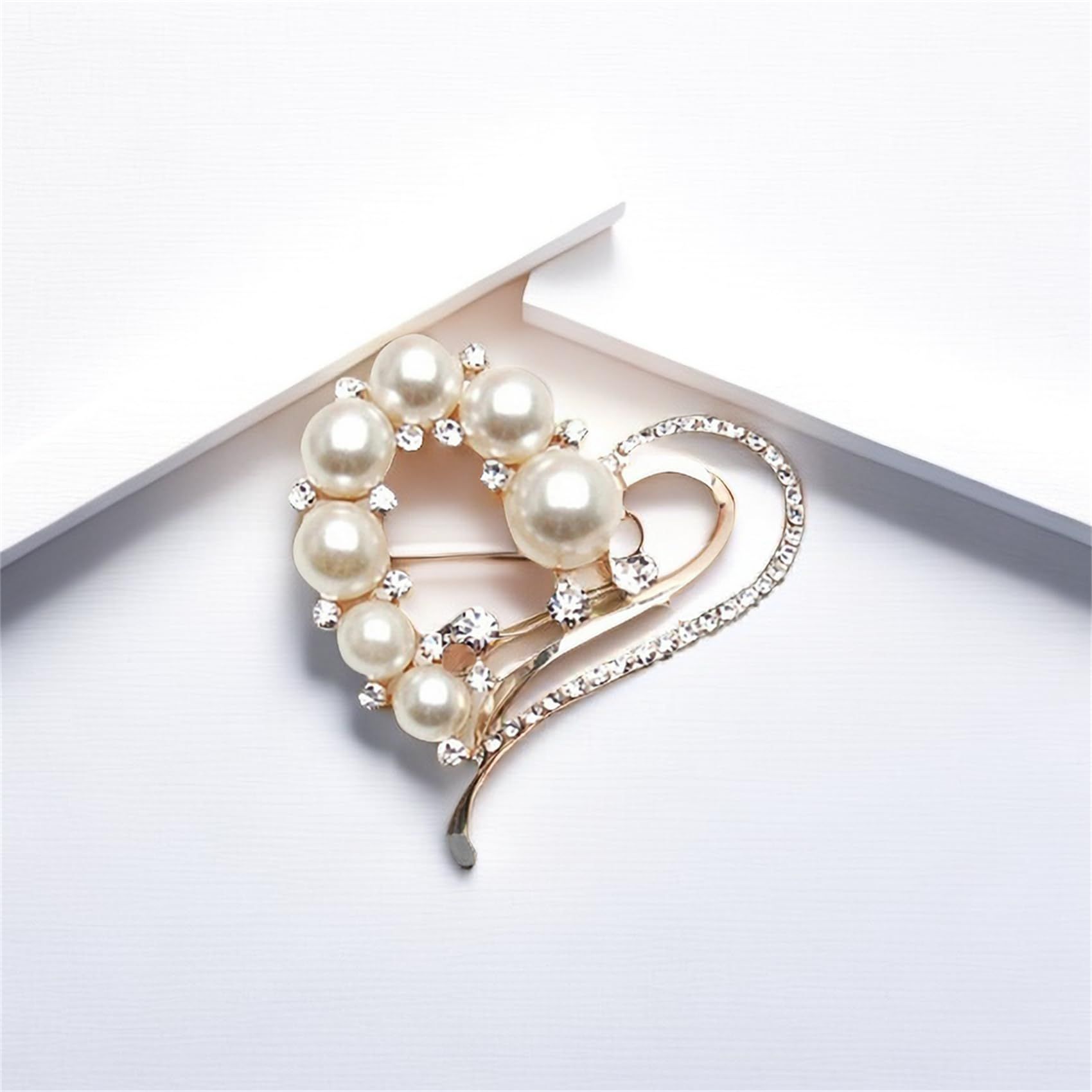 Love Heart Brooch Simulated Rhinestone Pearl Brooch Heart Scarf Brooch for view 5