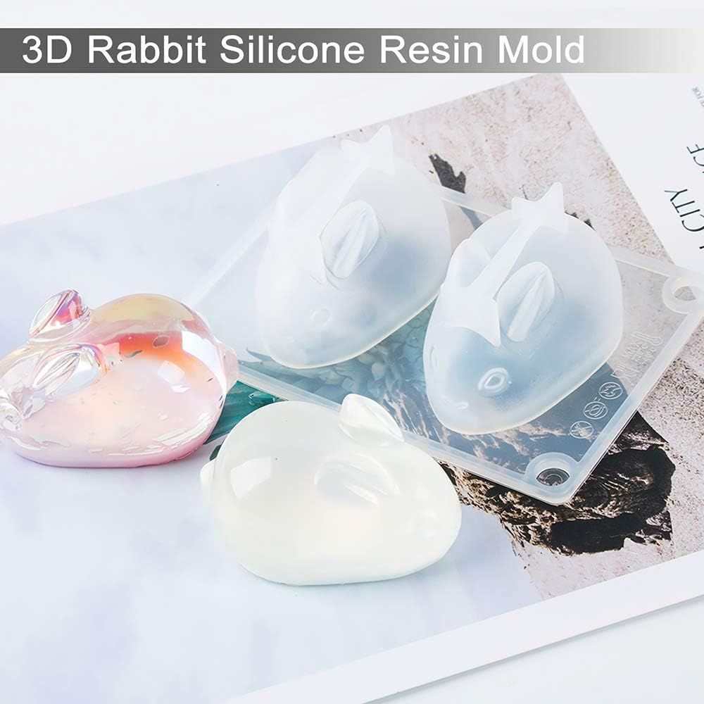 2 Pieces 3D Rabbit Silicone Resin Mold Easter Bunny Silicone Epoxy Resin view 4