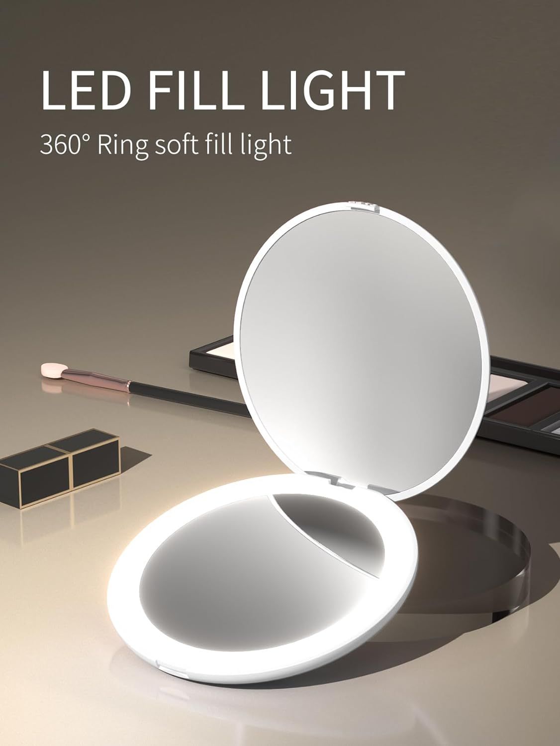 Compact Mirror, Travel Makeup Mirror with Lights, 1X/2x Magnification LED view 3