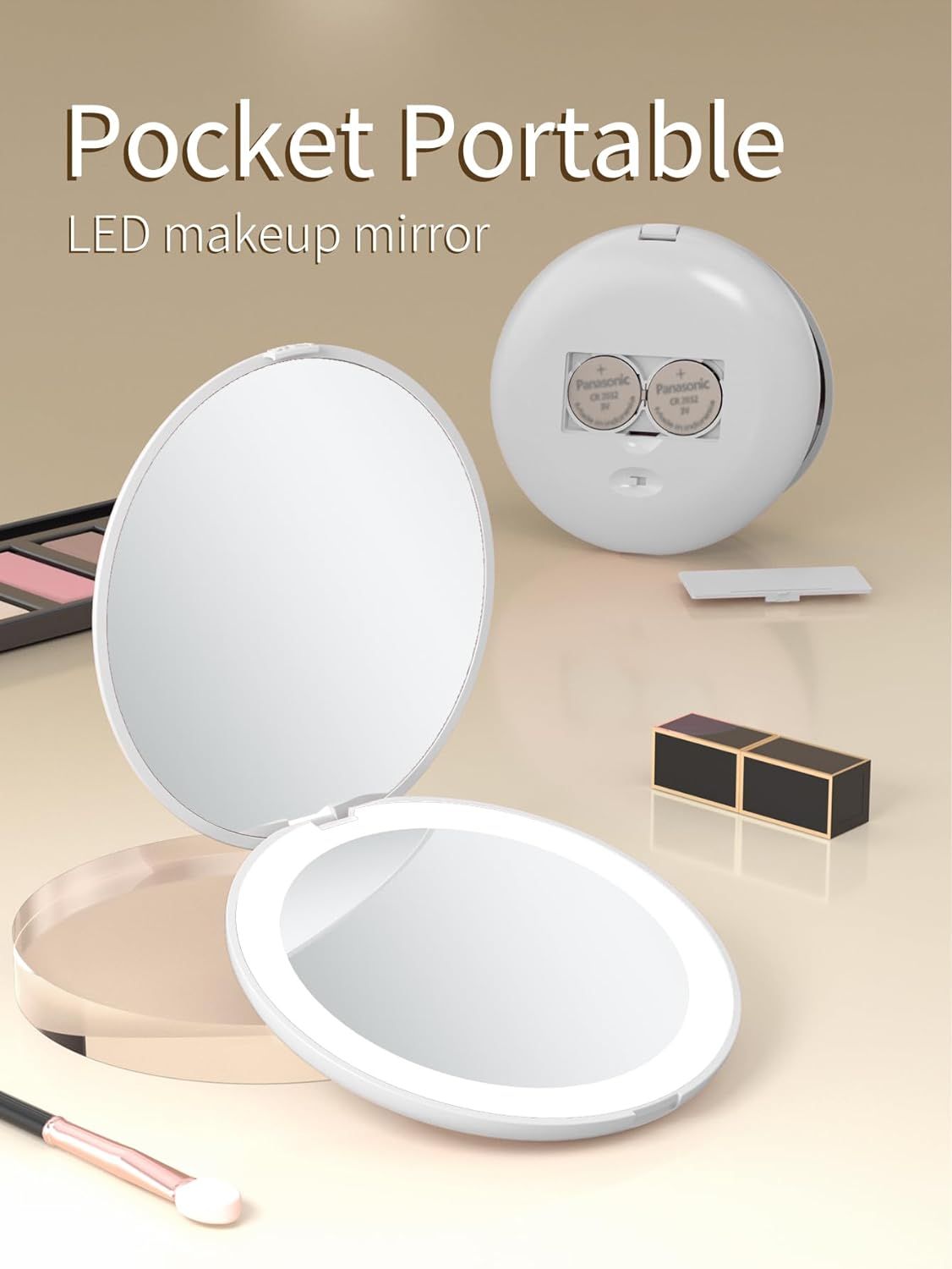 Compact Mirror, Travel Makeup Mirror with Lights, 1X/2x Magnification LED view 4