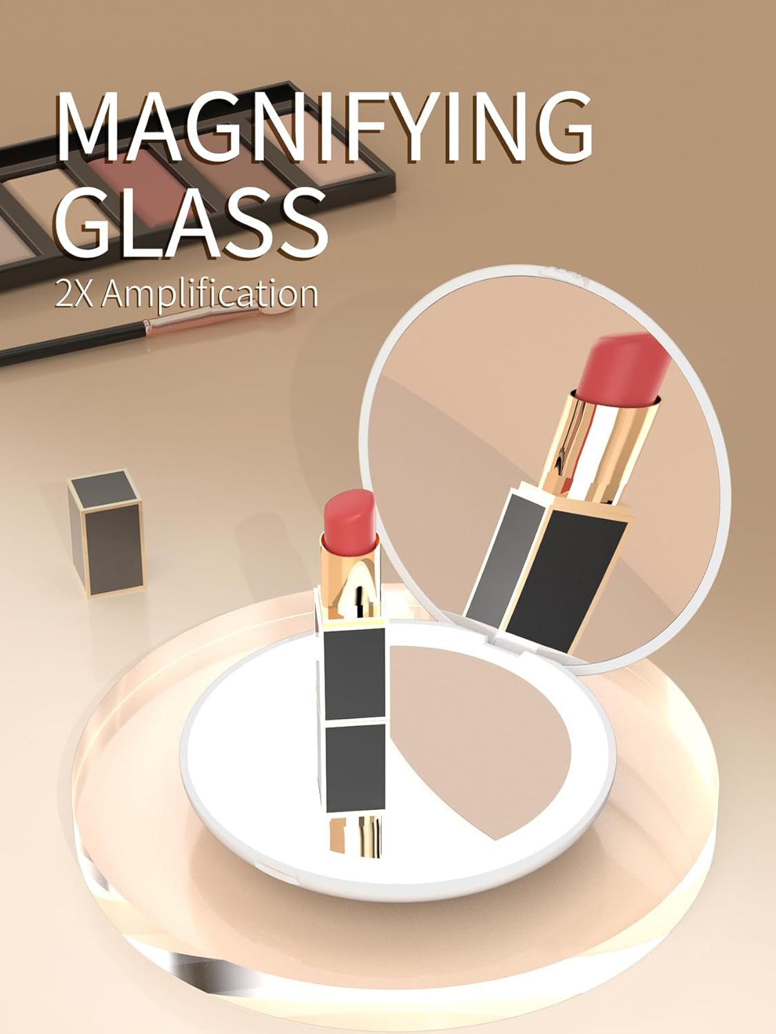 Compact Mirror, Travel Makeup Mirror with Lights, 1X/2x Magnification LED view 5