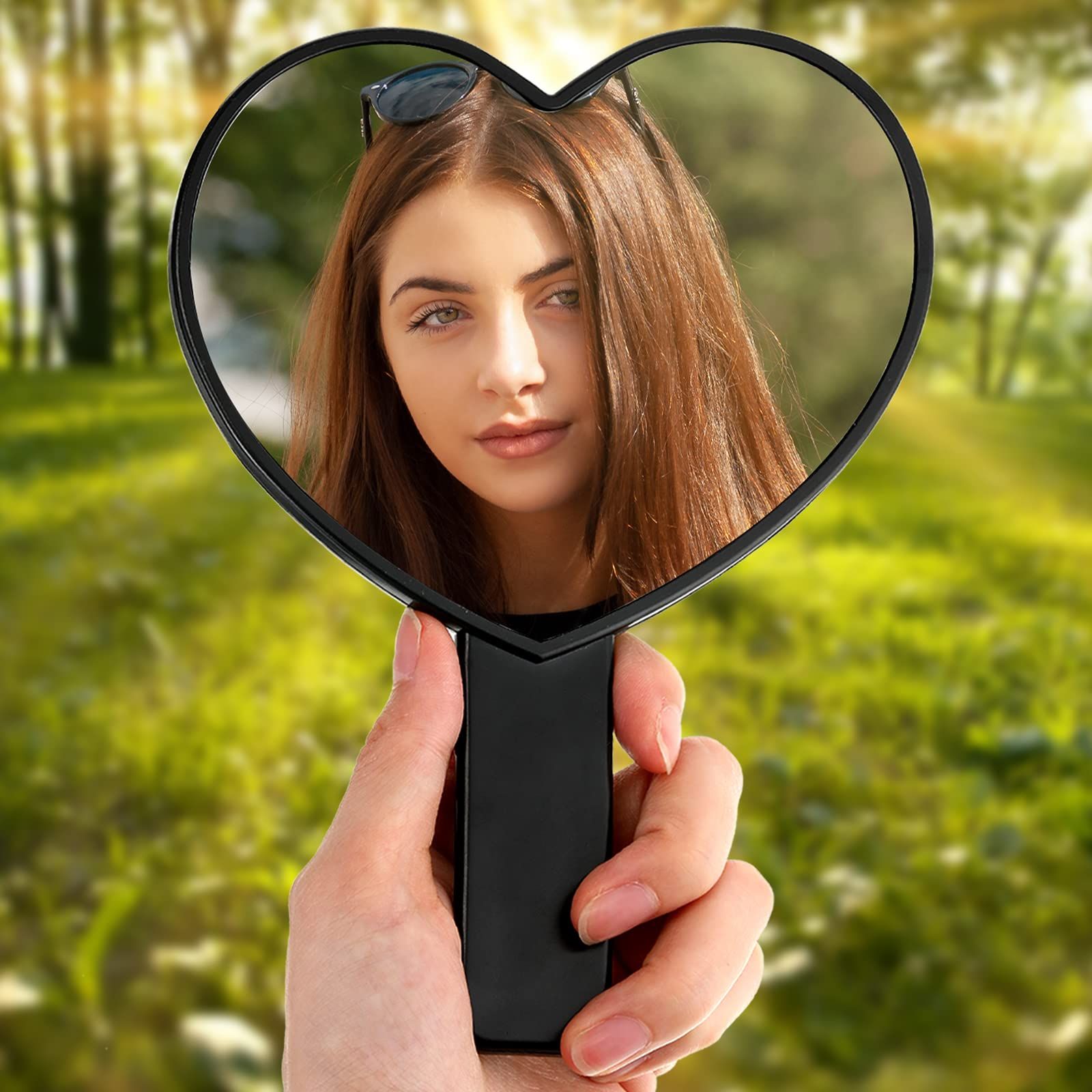 2 Pieces Heart-Shaped Handheld Mirrors Travel Makeup Mirrors Mini Cosmetic view 2