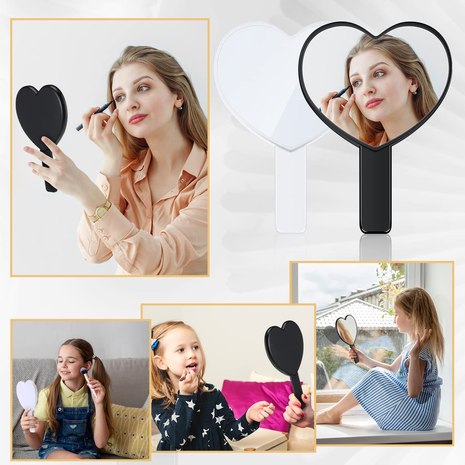 2 Pieces Heart-Shaped Handheld Mirrors Travel Makeup Mirrors Mini Cosmetic view 3
