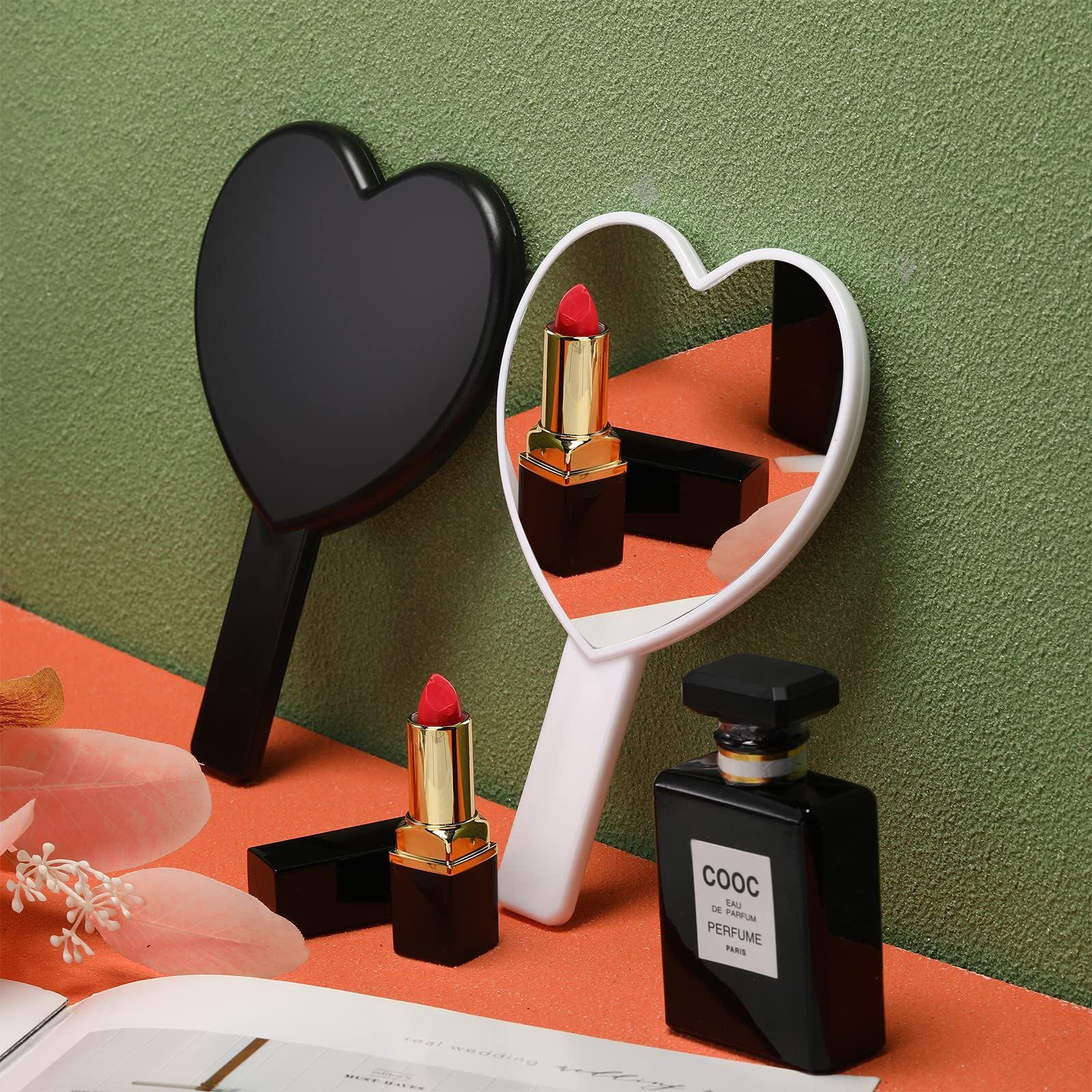 2 Pieces Heart-Shaped Handheld Mirrors Travel Makeup Mirrors Mini Cosmetic view 4