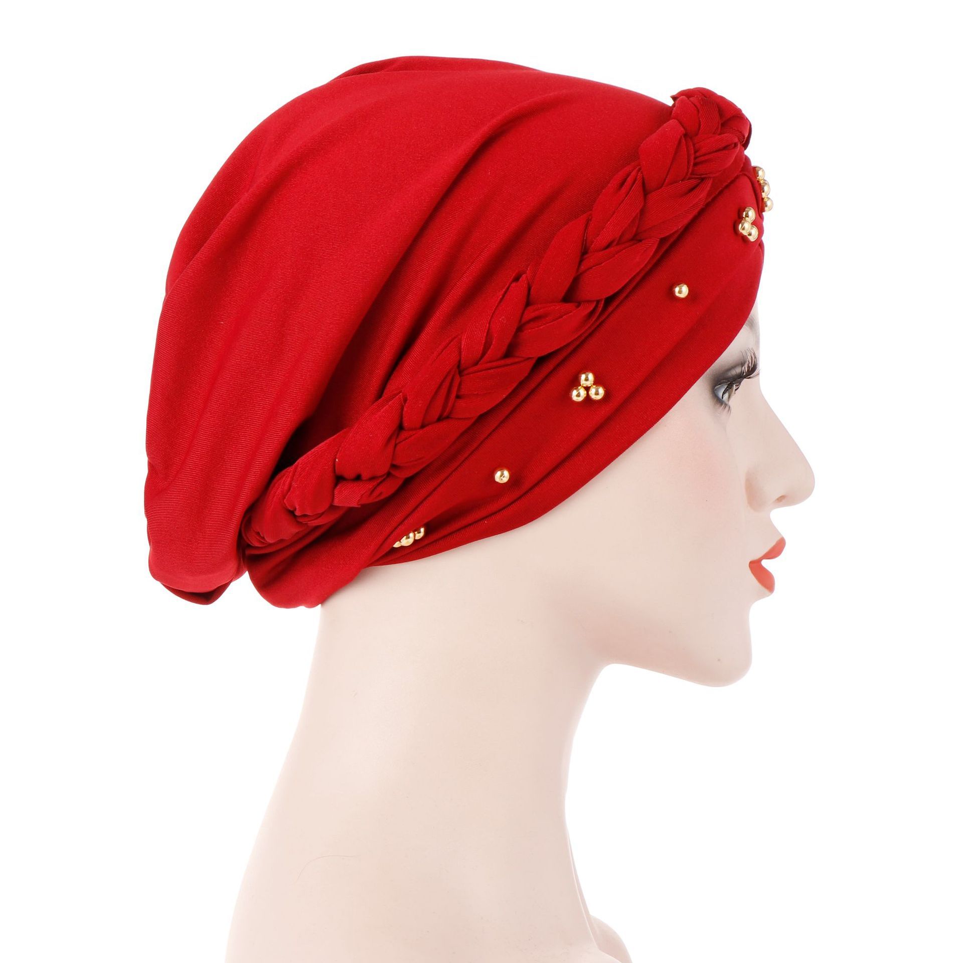 African Women Twisted Beaded Braid Head Wraps Pre-Tied Chemo Headscarf for view 3
