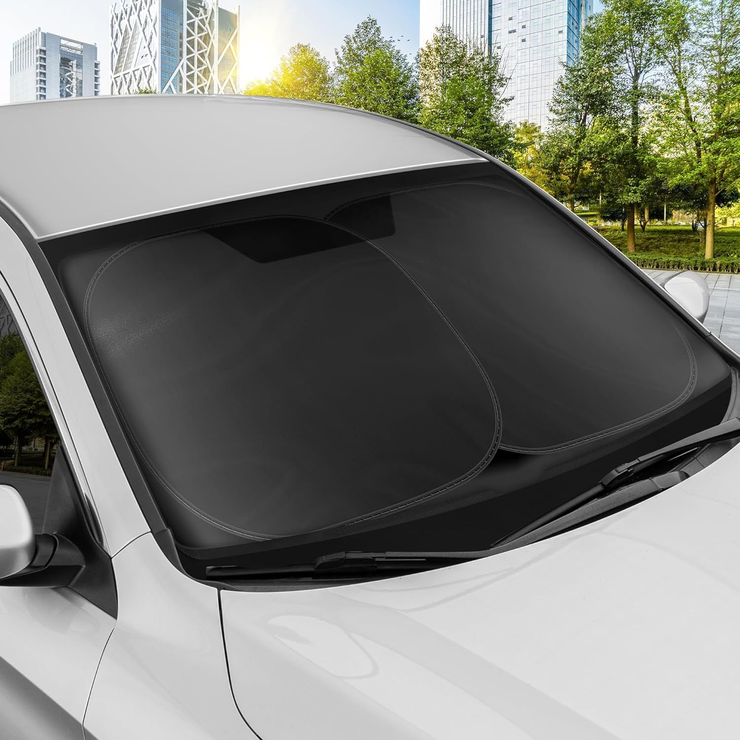 2PC Metallic Black Car Window Sun Shade Auto Shade for Windshield Visor view 5