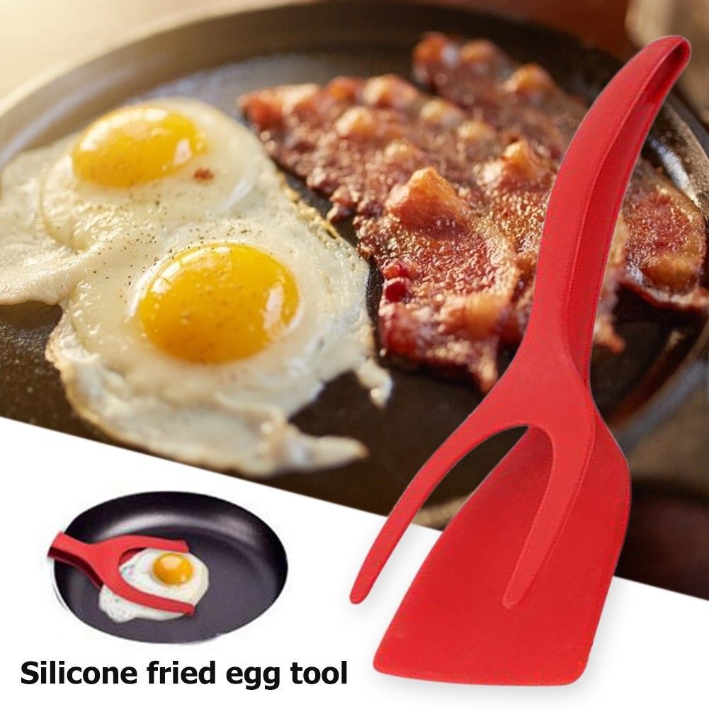 Egg Spatula, Grip and Flipp Tongs Spatula, Fried Eggs Turners, 2 in 1 Clamp view 2