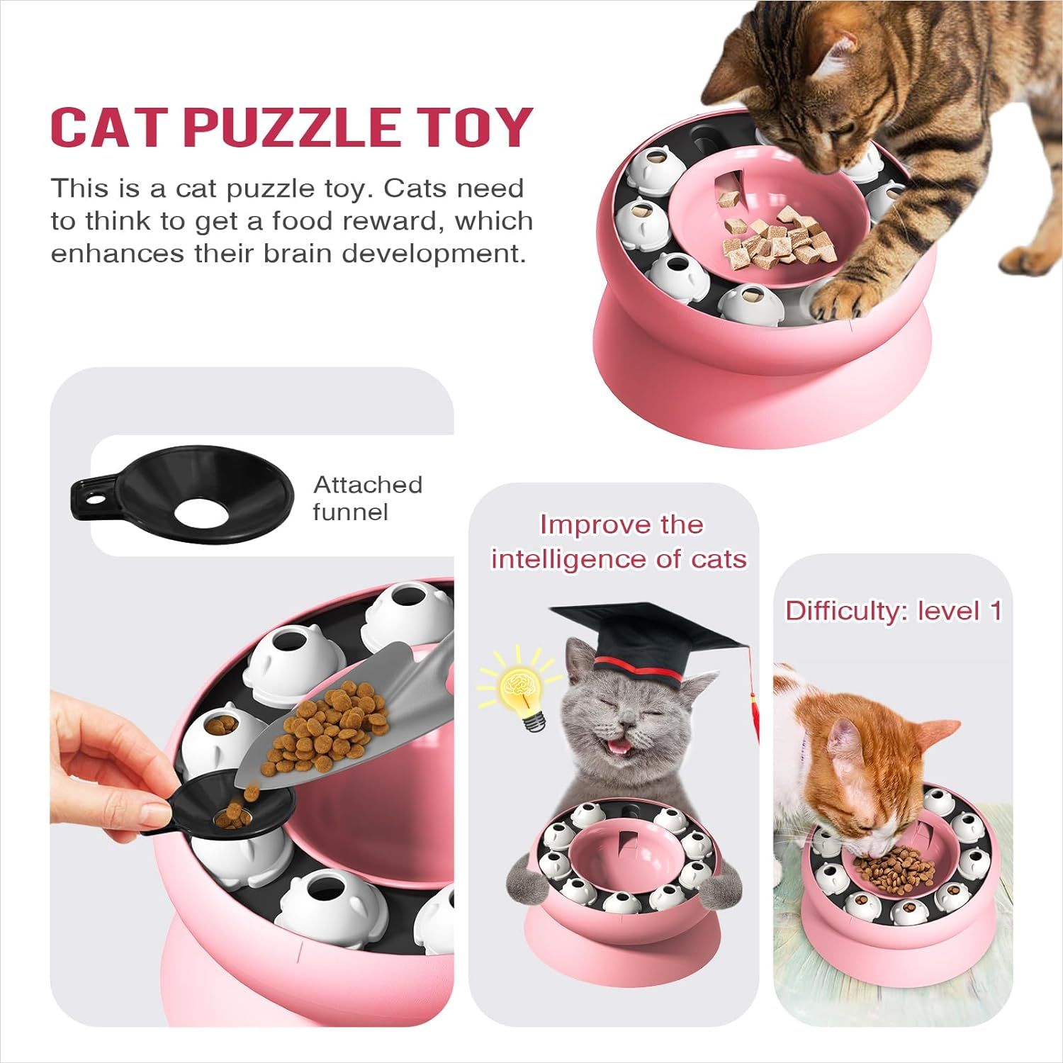 Interactive Cat Slow Feeder Bowl – Cat Treat Puzzle Feeder – Brain Stimulation view 5